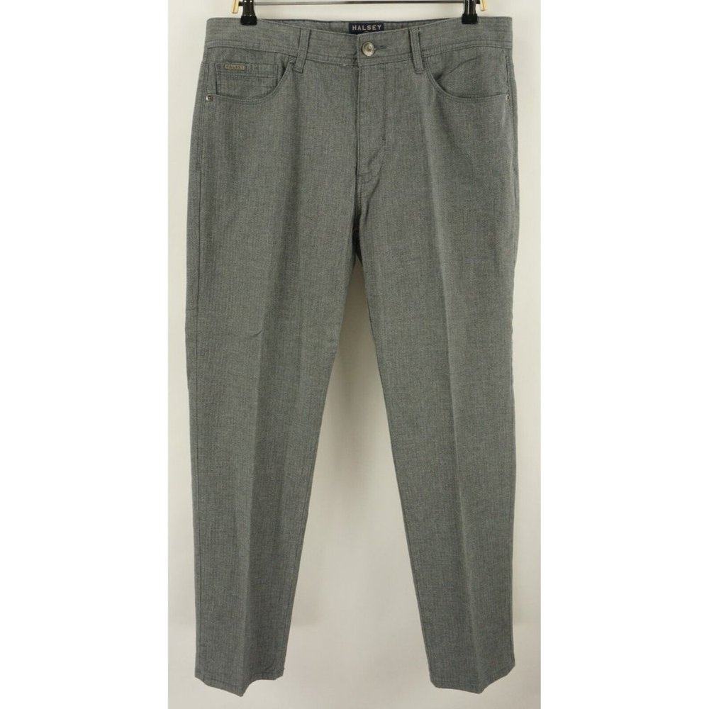 Halsey H44 Men's 36 x 32 Gray Herringbone Brushed Stretch Cotton 5 Pocket‎ Pants